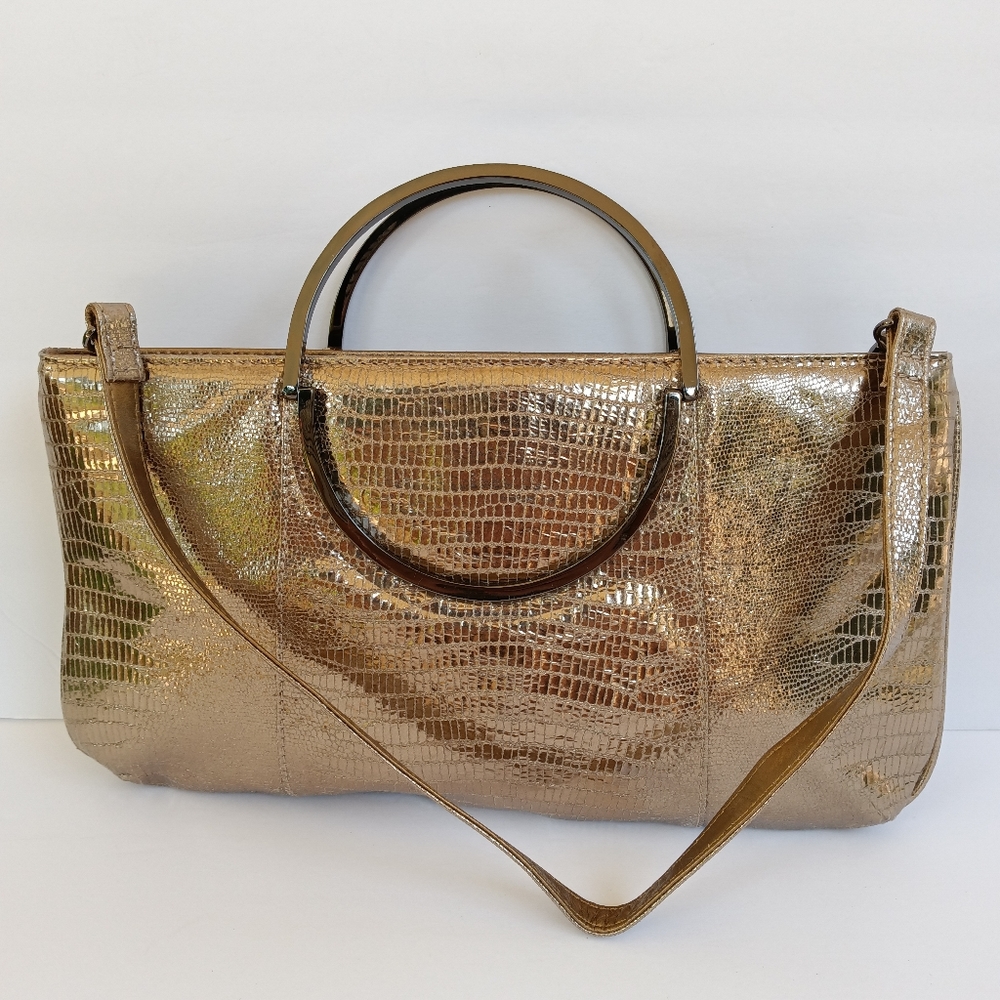 LODIS Metallic Leather Animal Grain Mini Bag w/ Detachable Strap